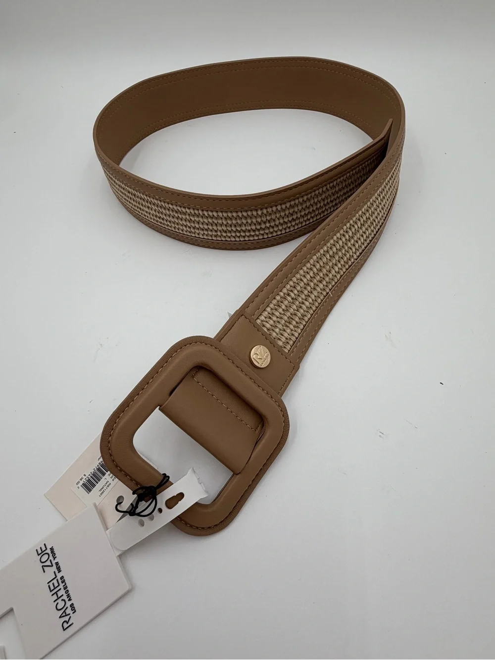 NWT Rachel Zoe Tan Braided Straw Waist Belt Size L